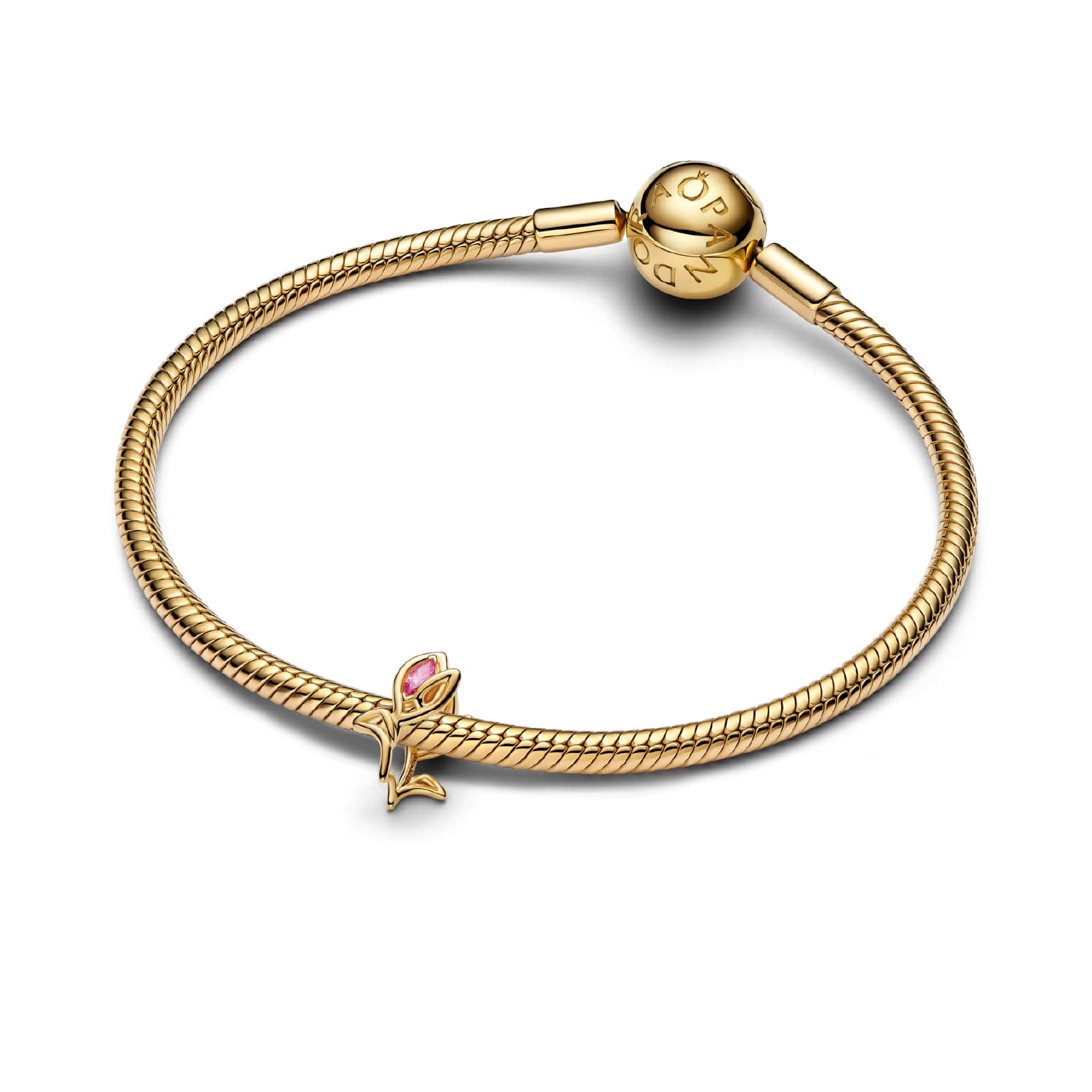 Charm Pandora in argento placcato oro 14kt tulipano e zircone MISURA UNICA