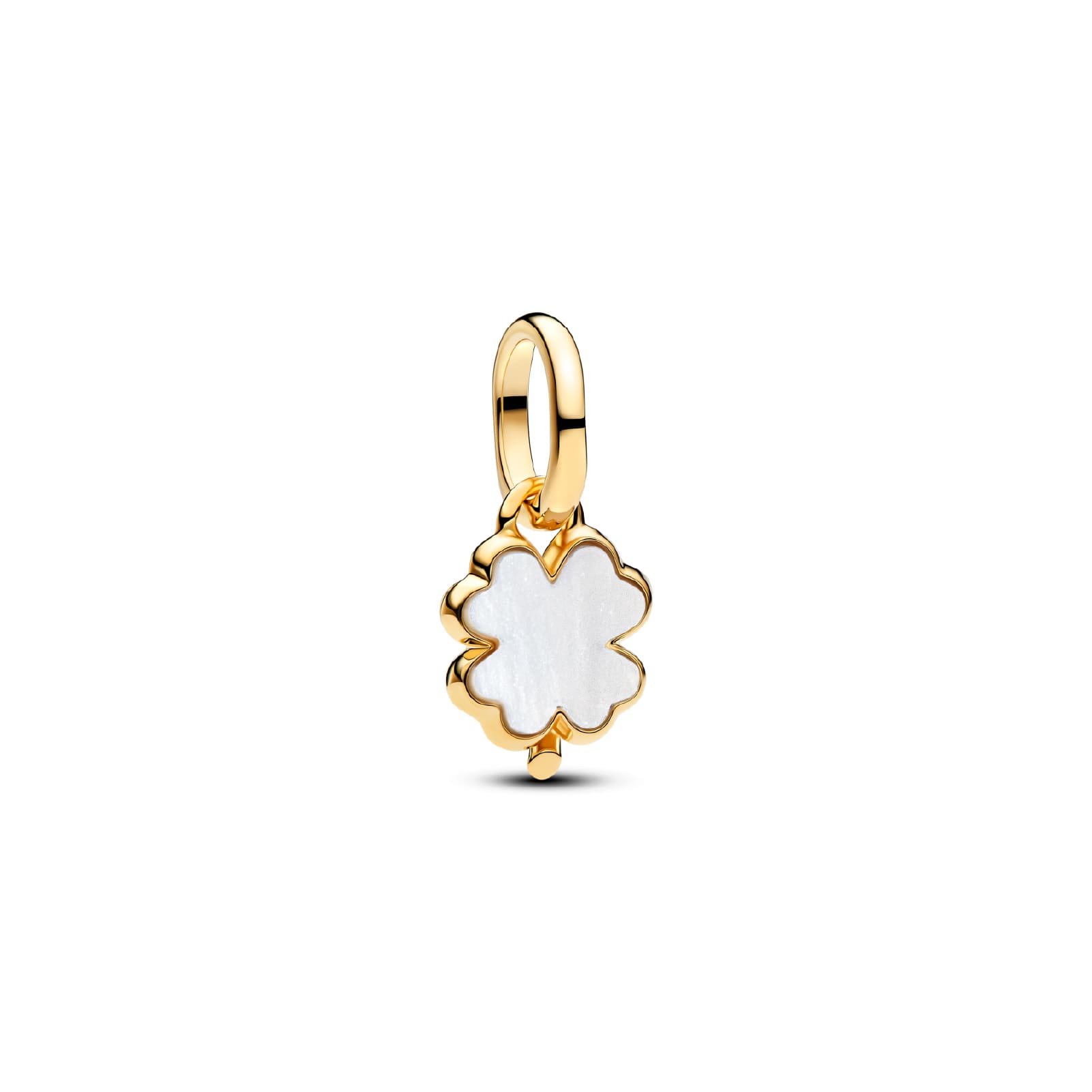 Charm Pandora in argento placcato oro 14kt quadrifoglio bianco MISURA UNICA