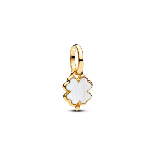 Charm Pandora in argento placcato oro 14kt quadrifoglio bianco MISURA UNICA
