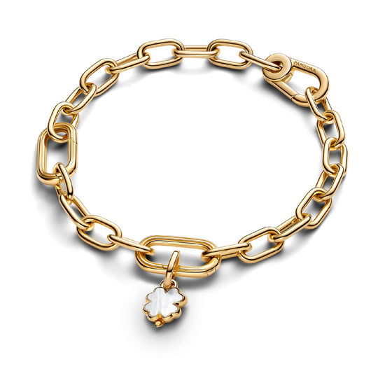 Charm Pandora in argento placcato oro 14kt quadrifoglio bianco MISURA UNICA