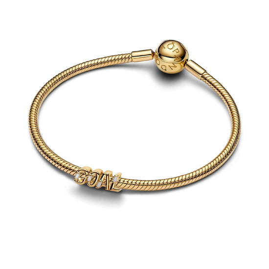 Charm Pandora in zirconi e lega metallica oro scritta goal MISURA UNICA