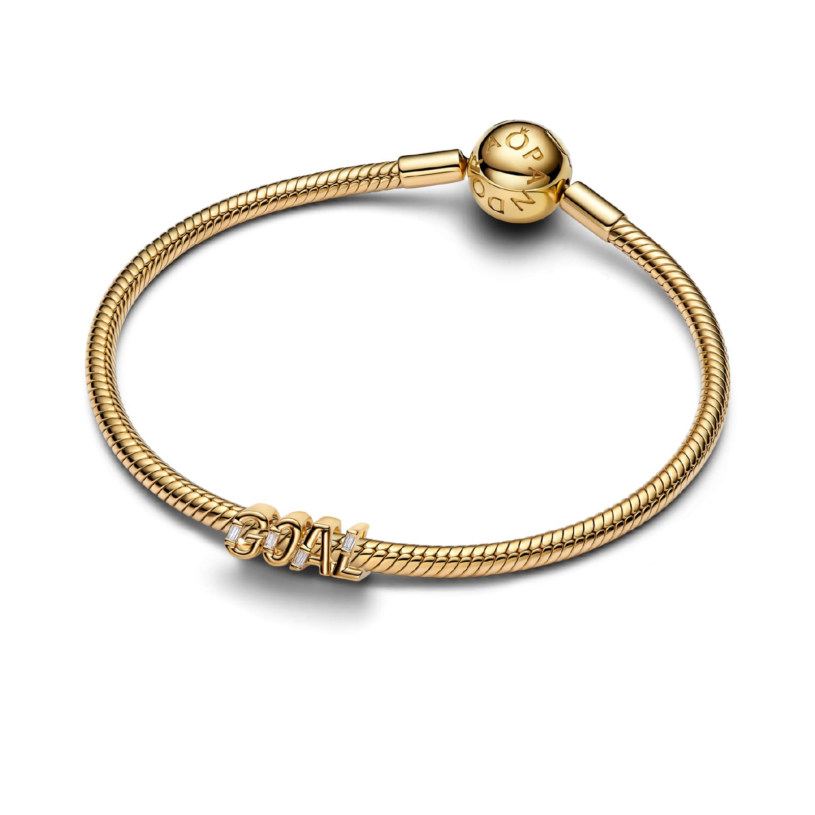 Charm Pandora in zirconi e lega metallica oro scritta goal MISURA UNICA