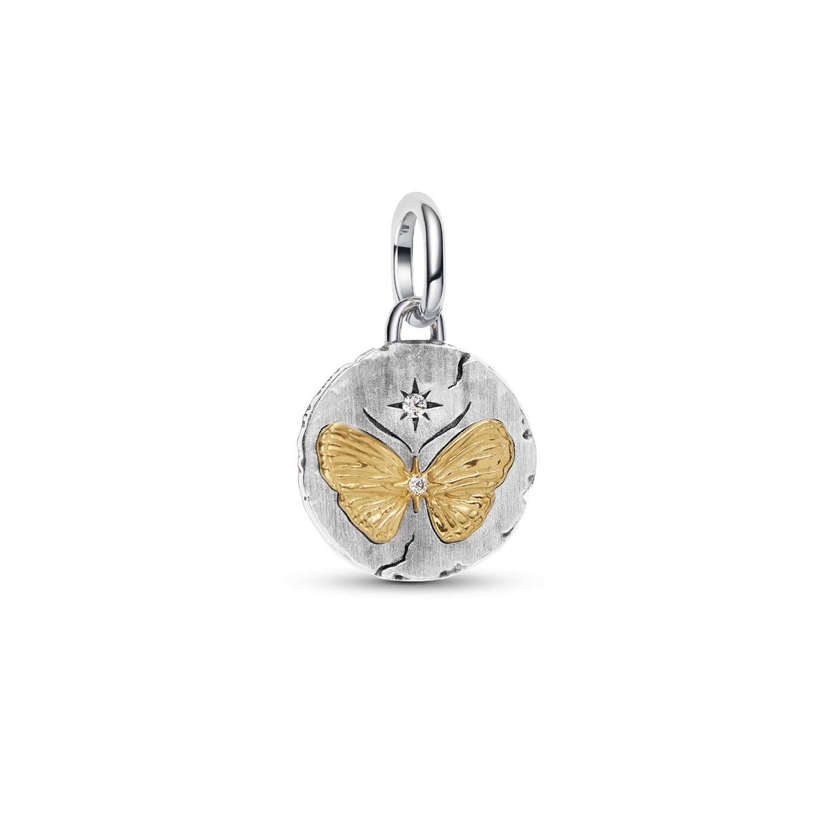 Charm Pandora Medallion in argento bicolore con farfalla MISURA UNICA