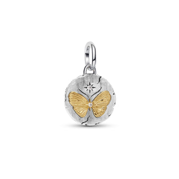 Charm Pandora Medallion in argento bicolore con farfalla MISURA UNICA