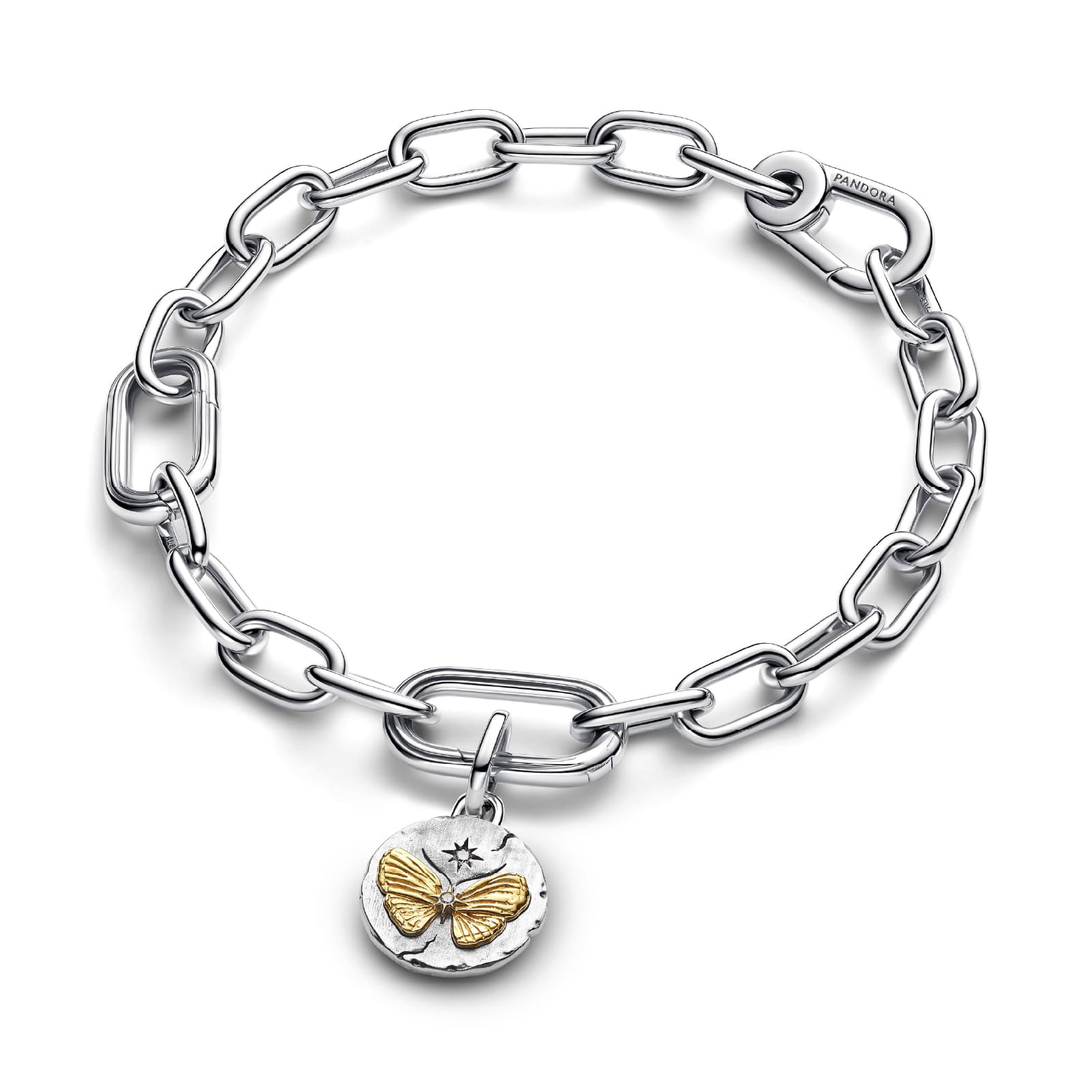 Charm Pandora Medallion in argento bicolore con farfalla MISURA UNICA