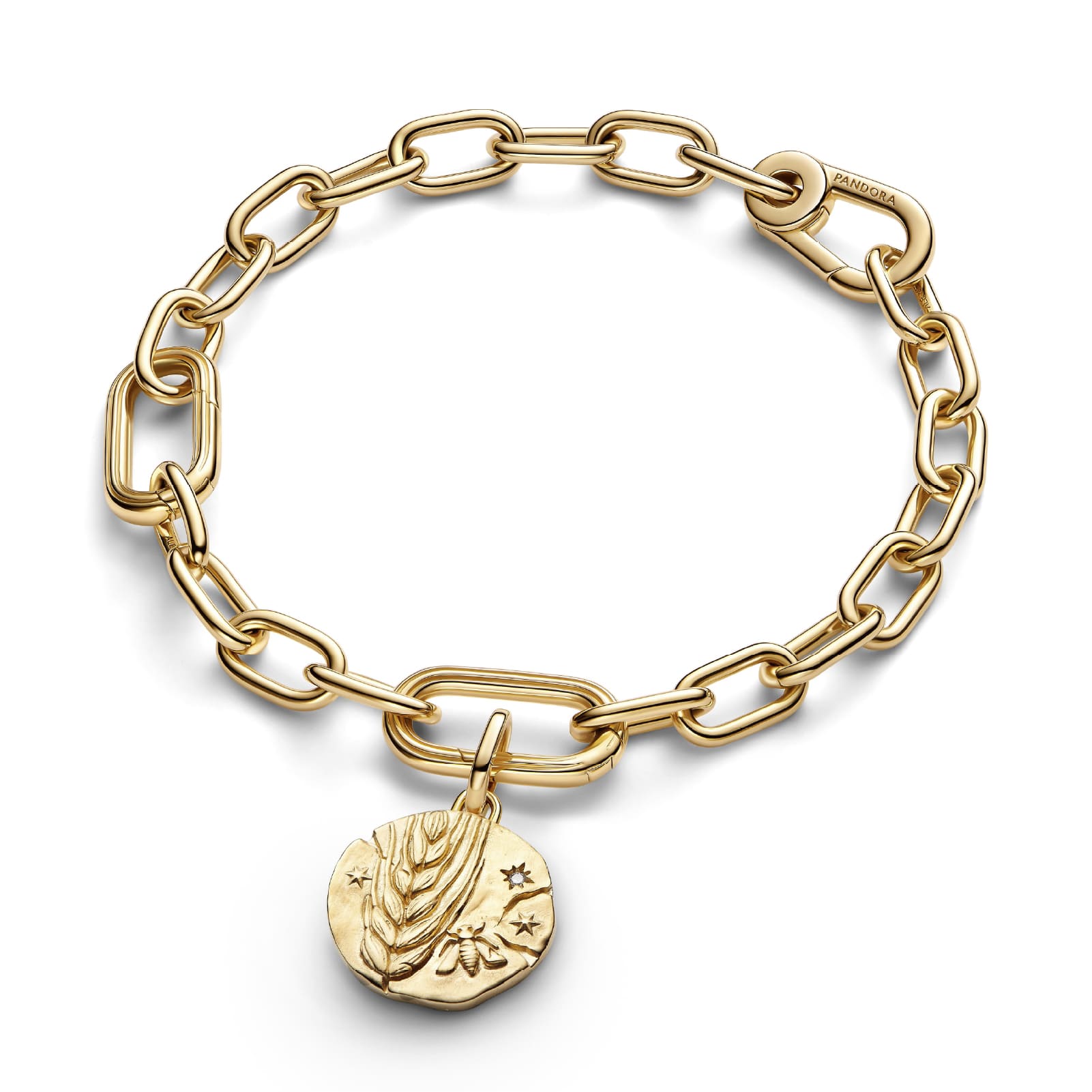 Charm Pandora Medallion in argento dorato e spiga di grano MISURA UNICA