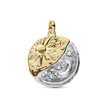 Charm Pandora Medallion XL in argento bicolore con sole e luna MISURA UNICA