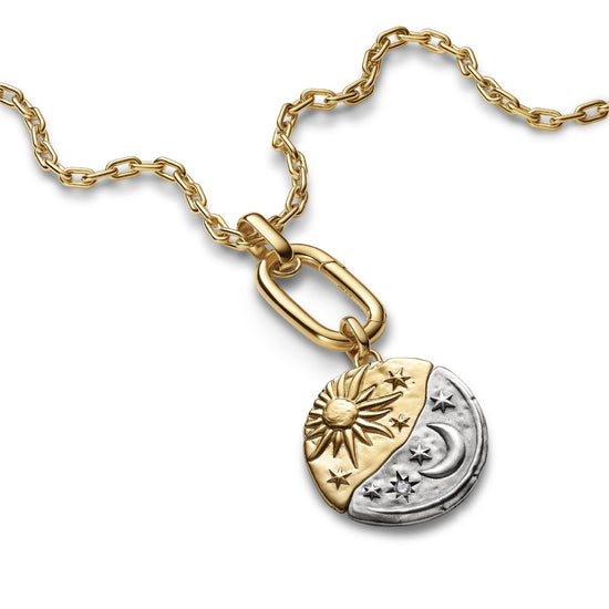 Charm Pandora Medallion XL in argento bicolore con sole e luna MISURA UNICA