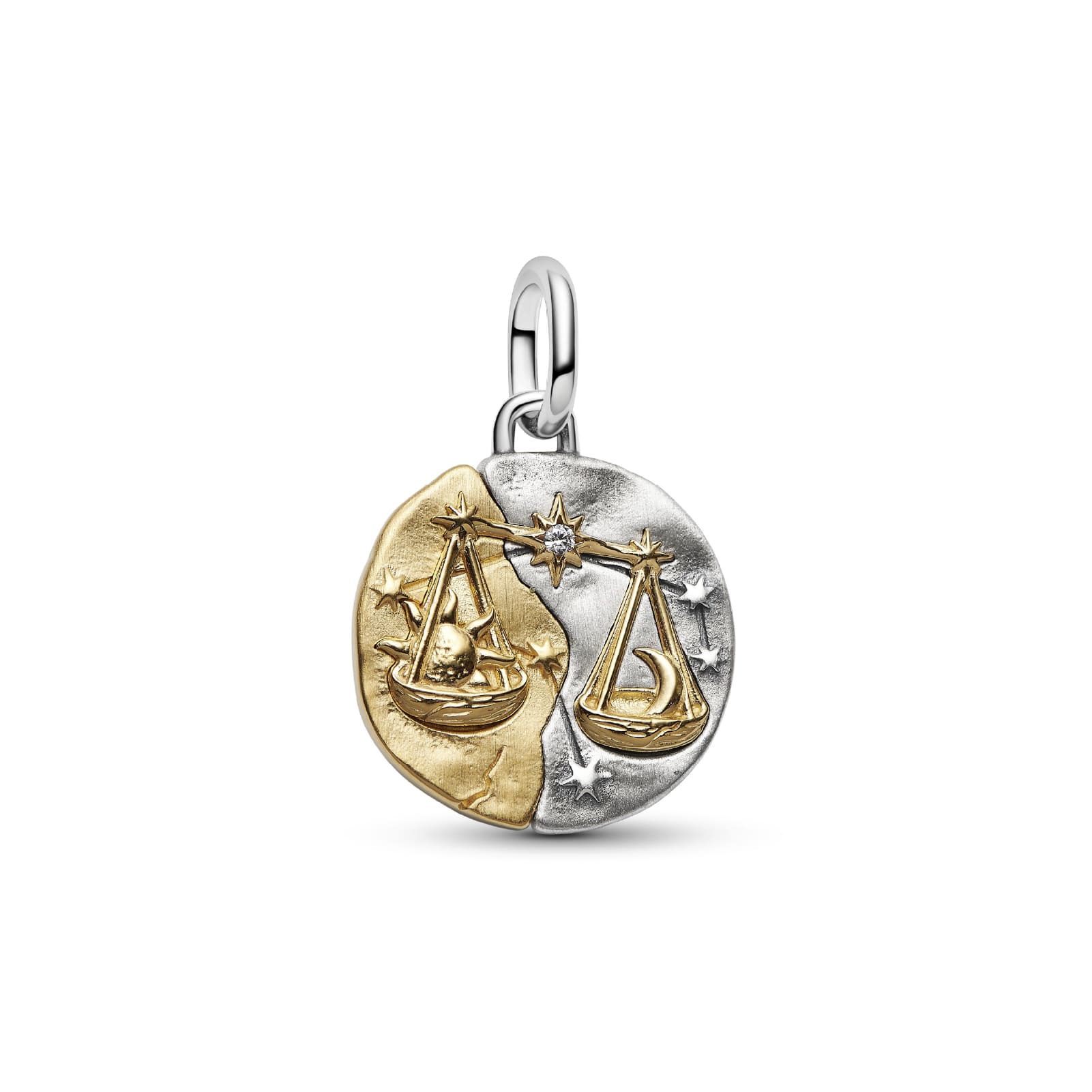 Charm Pandora Medallion in argento bicolore e simbolo Bilancia MISURA UNICA