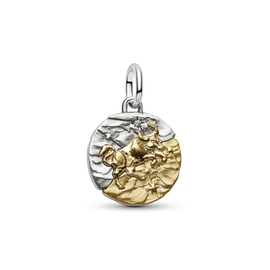Charm Pandora Medallion in argento bicolore e simbolo Toro MISURA UNICA