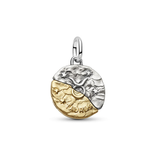 Charm Pandora Medallion in argento bicolore e simbolo Toro MISURA UNICA