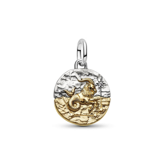 Charm Pandora Medallion in argento bicolore simbolo Capricorno MISURA UNICA