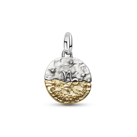 Charm Pandora Medallion in argento bicolore simbolo Capricorno MISURA UNICA