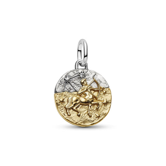 Charm Pandora Medallion in argento bicolore simbolo Sagittario MISURA UNICA