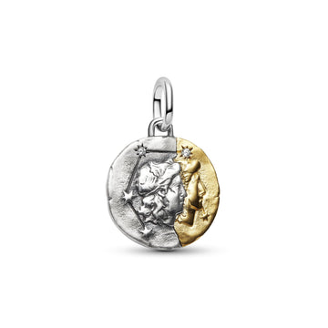 Charm Pandora Medallion in argento bicolore e simbolo Gemelli MISURA UNICA