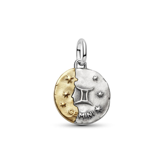 Charm Pandora Medallion in argento bicolore e simbolo Gemelli MISURA UNICA