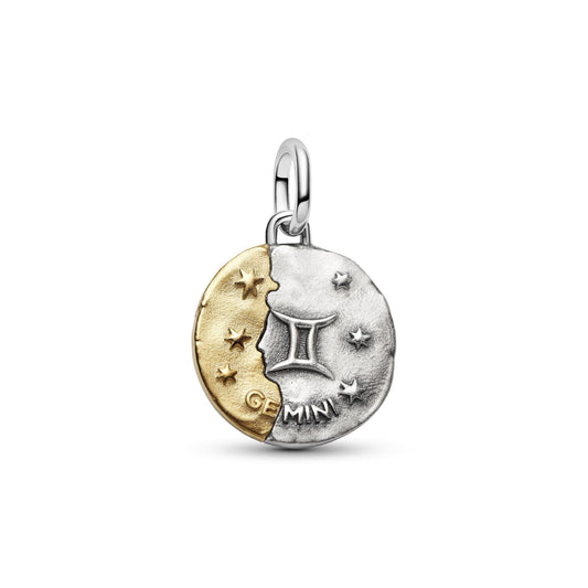 Charm Pandora Medallion in argento bicolore e simbolo Gemelli MISURA UNICA