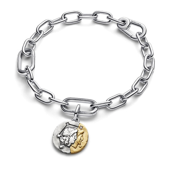 Charm Pandora Medallion in argento bicolore e simbolo Gemelli MISURA UNICA
