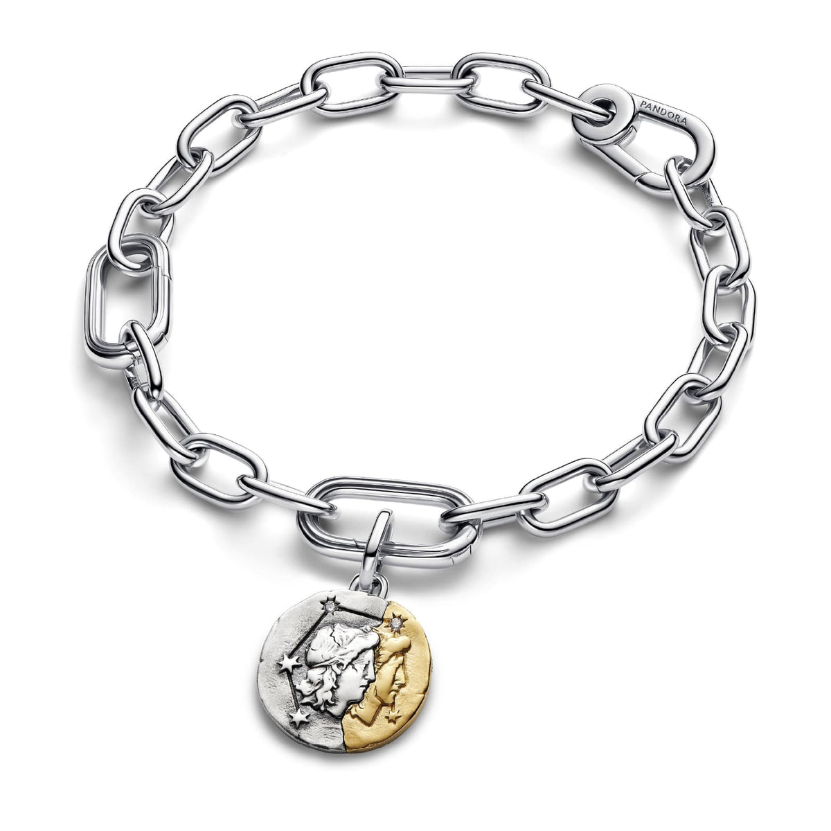 Charm Pandora Medallion in argento bicolore e simbolo Gemelli MISURA UNICA