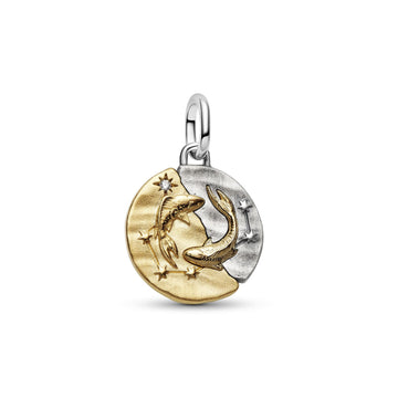 Charm Pandora Medallion in argento bicolore e simbolo Pesci MISURA UNICA