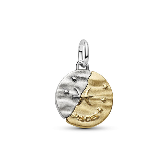Charm Pandora Medallion in argento bicolore e simbolo Pesci MISURA UNICA