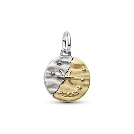Charm Pandora Medallion in argento bicolore e simbolo Pesci MISURA UNICA