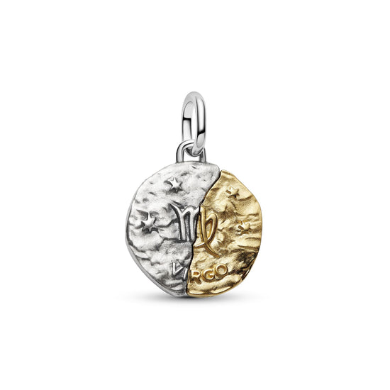Charm Pandora Medallion in argento bicolore e simbolo Vergine MISURA UNICA