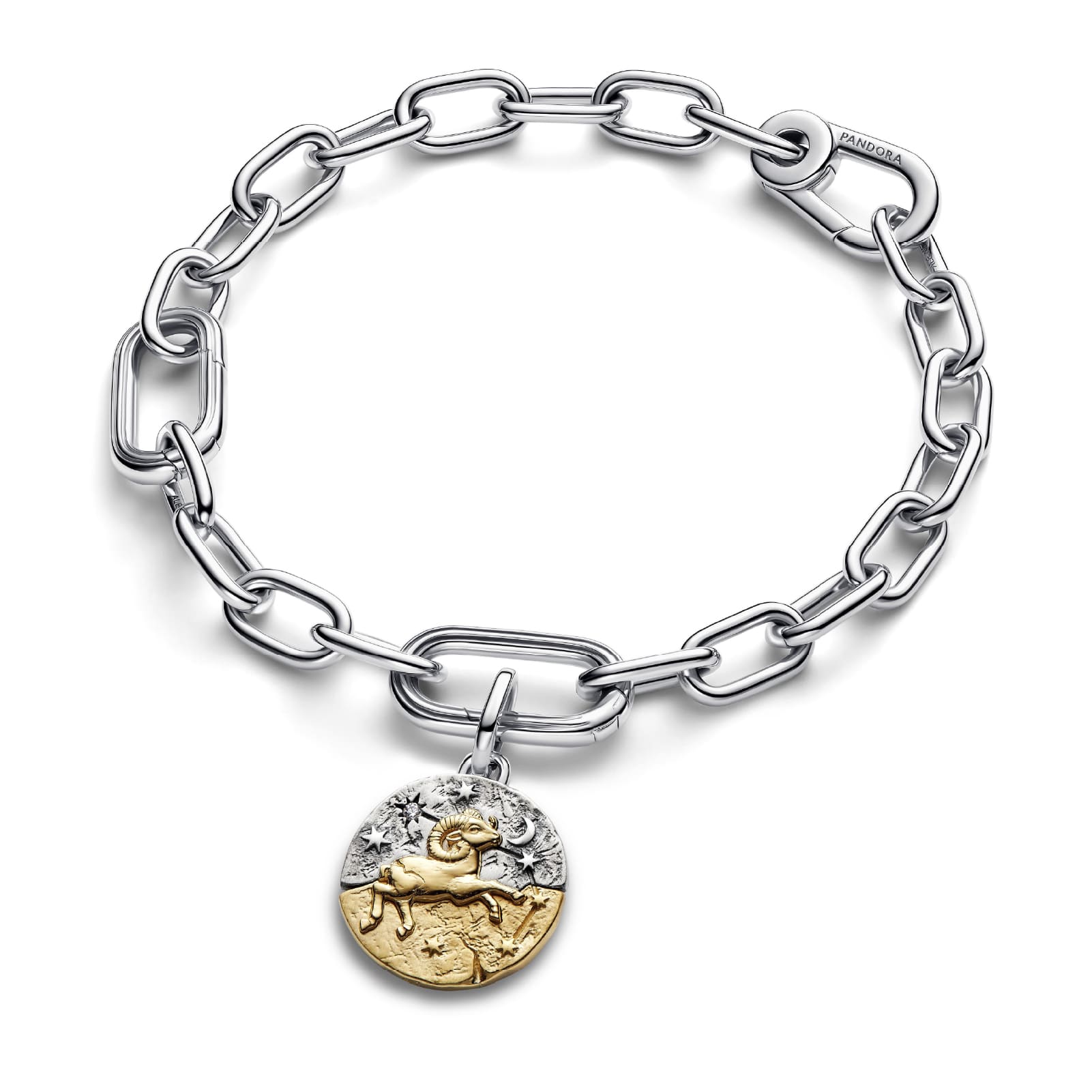 Charm Pandora Medallion in argento bicolore e simbolo Ariete MISURA UNICA