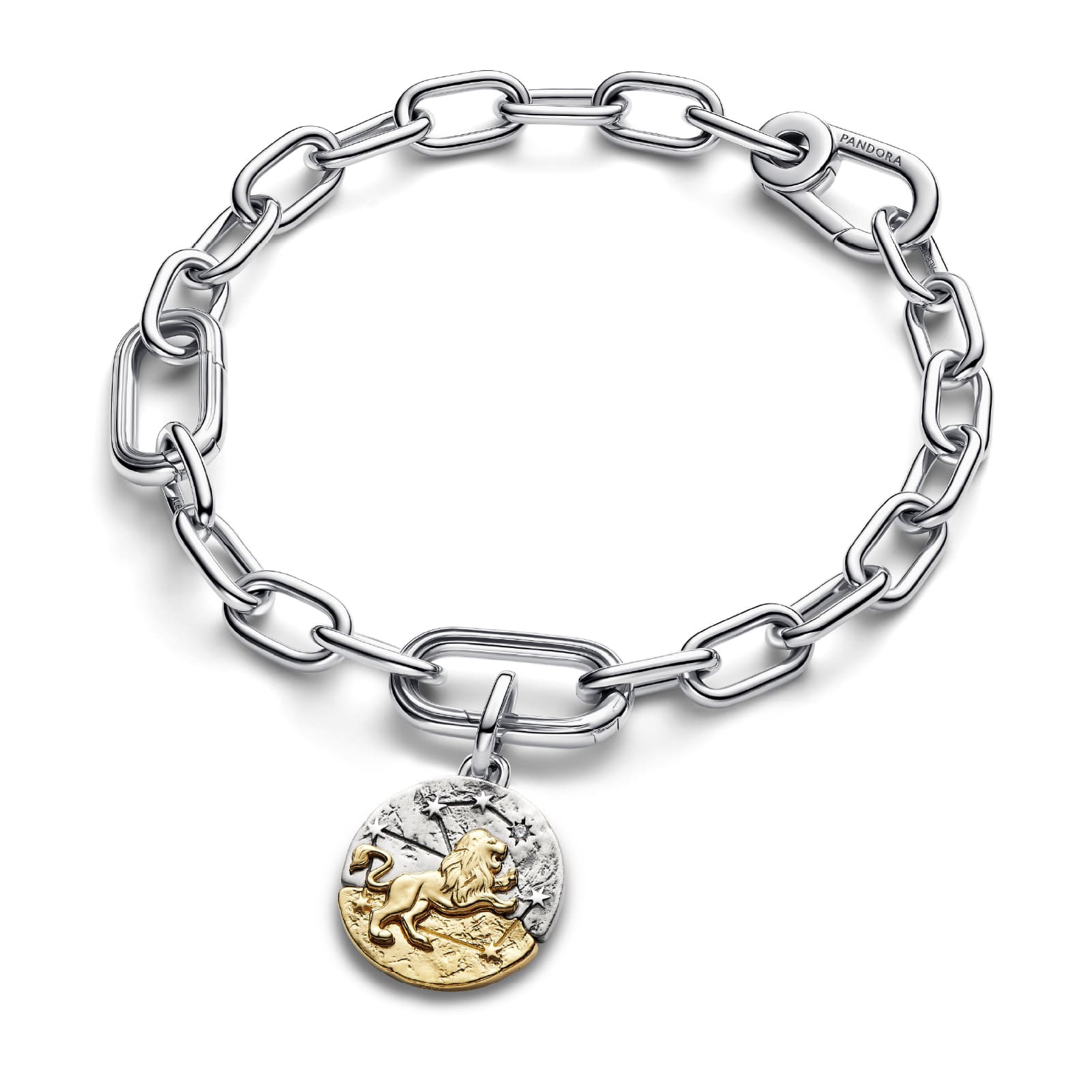 Charm Pandora Medallion in argento bicolore e simbolo Leone MISURA UNICA