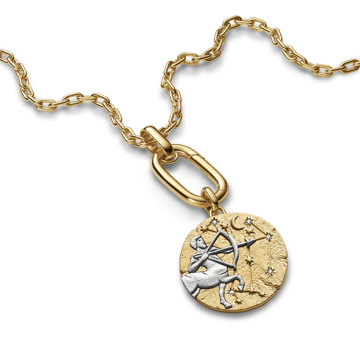 Charm Pandora Medallion XL in argento dorato simbolo Sagittario MISURA UNICA
