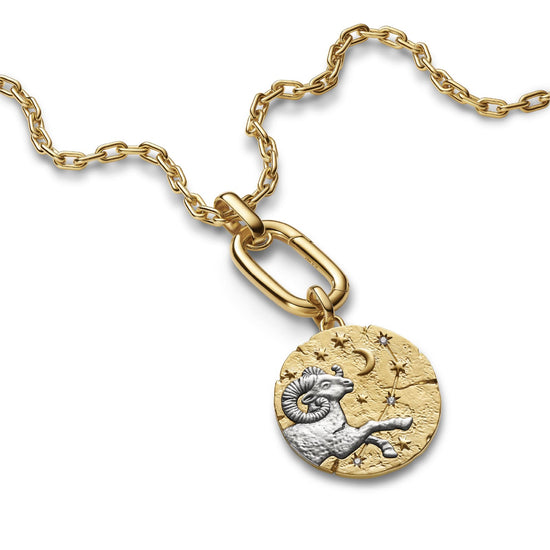Charm Pandora Medallion XL in argento dorato simbolo Ariete MISURA UNICA