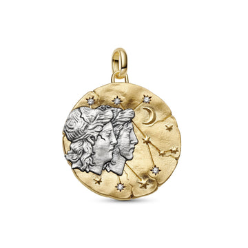 Charm Pandora Medallion XL in argento dorato simbolo Gemelli MISURA UNICA