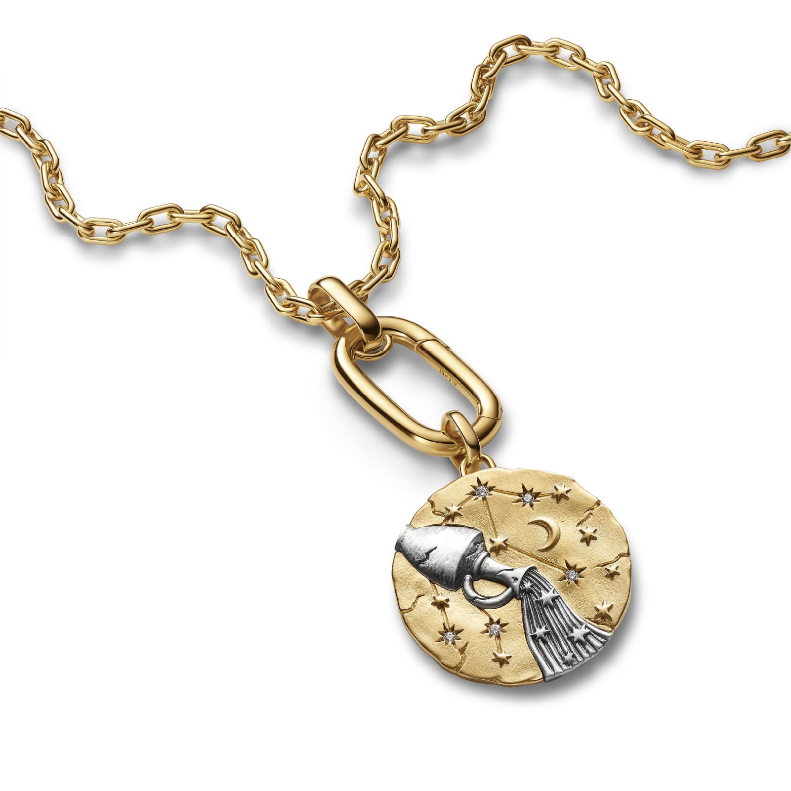Charm Pandora Medallion XL in argento dorato simbolo Acquario MISURA UNICA