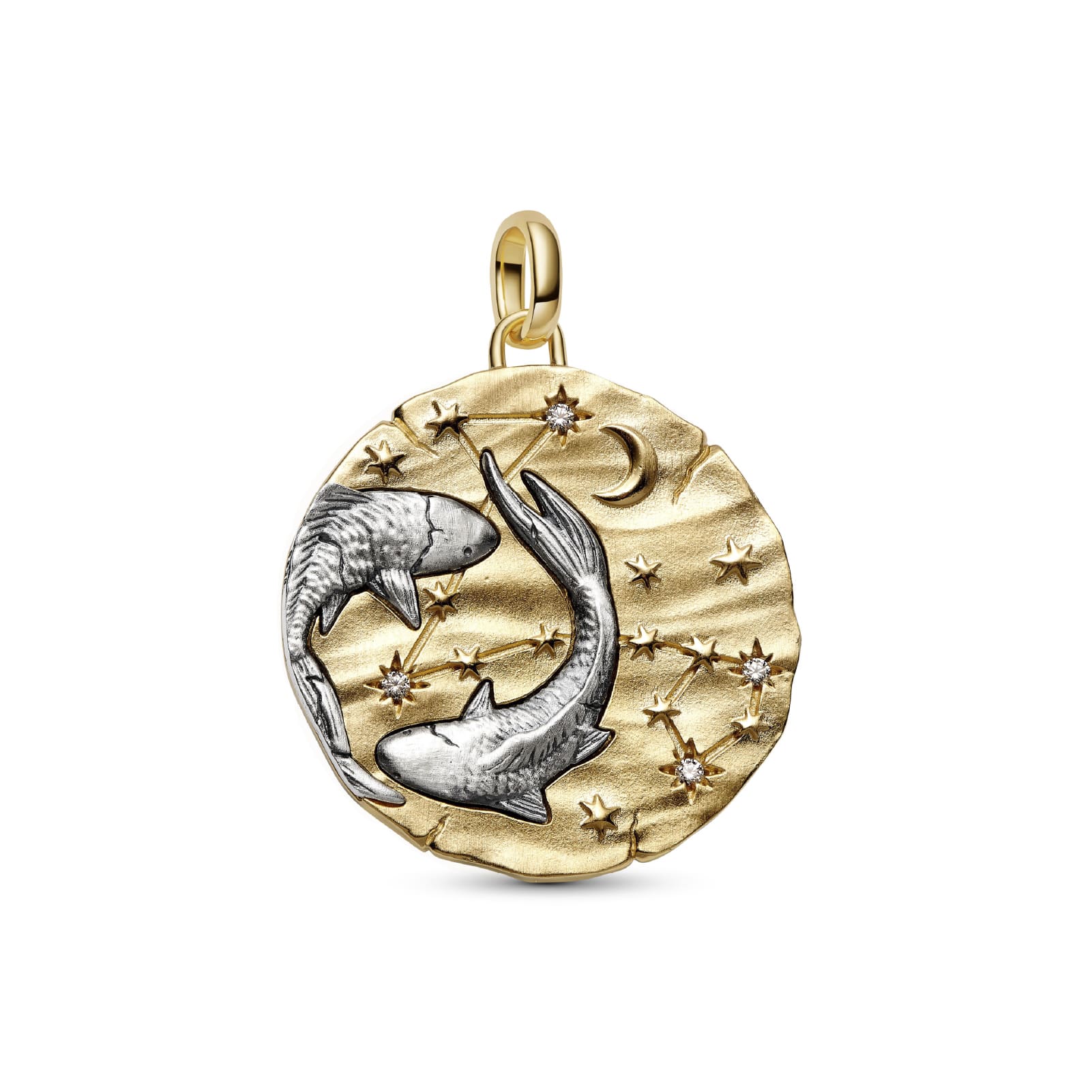 Charm Pandora Medallion XL in argento dorato simbolo Pesci MISURA UNICA