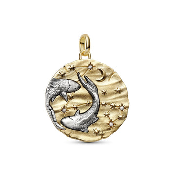 Charm Pandora Medallion XL in argento dorato simbolo Pesci MISURA UNICA