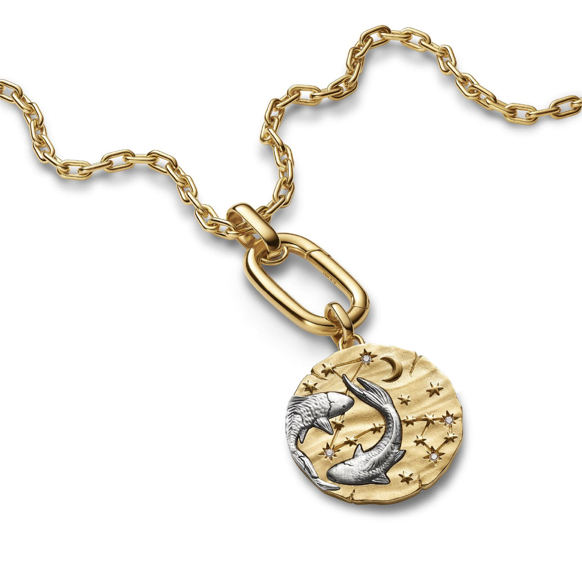 Charm Pandora Medallion XL in argento dorato simbolo Pesci MISURA UNICA