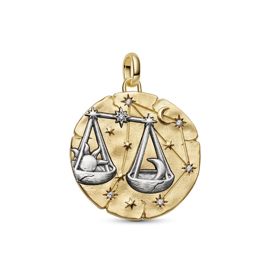 Charm Pandora Medallion XL in argento dorato simbolo Bilancia MISURA UNICA