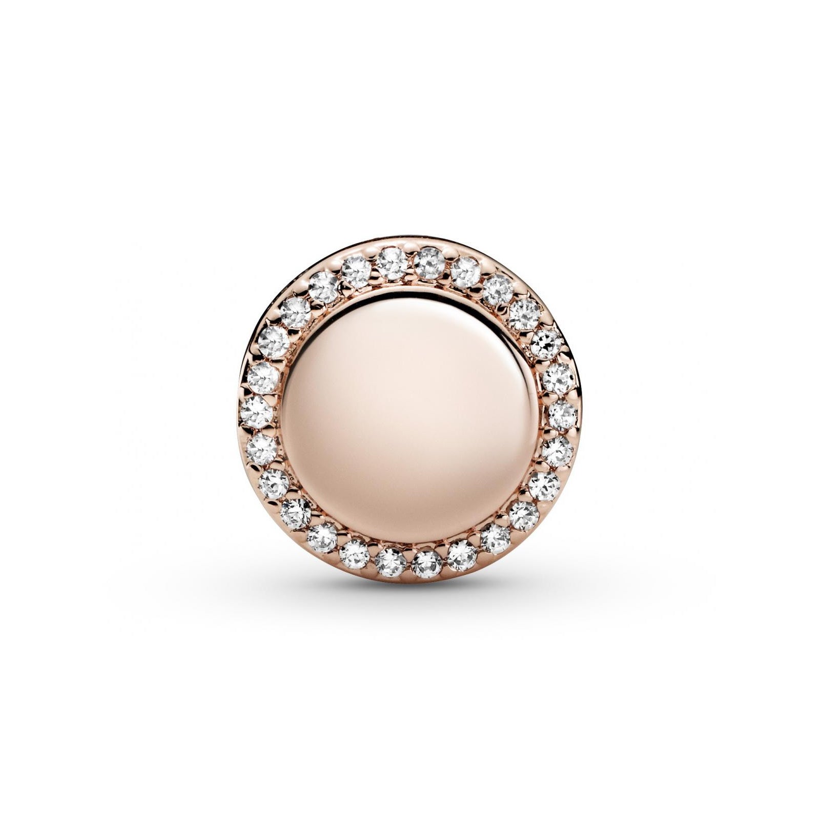 Charm a bottone Pandora placcato in oro rosa 14k con zirconi P.788747C01