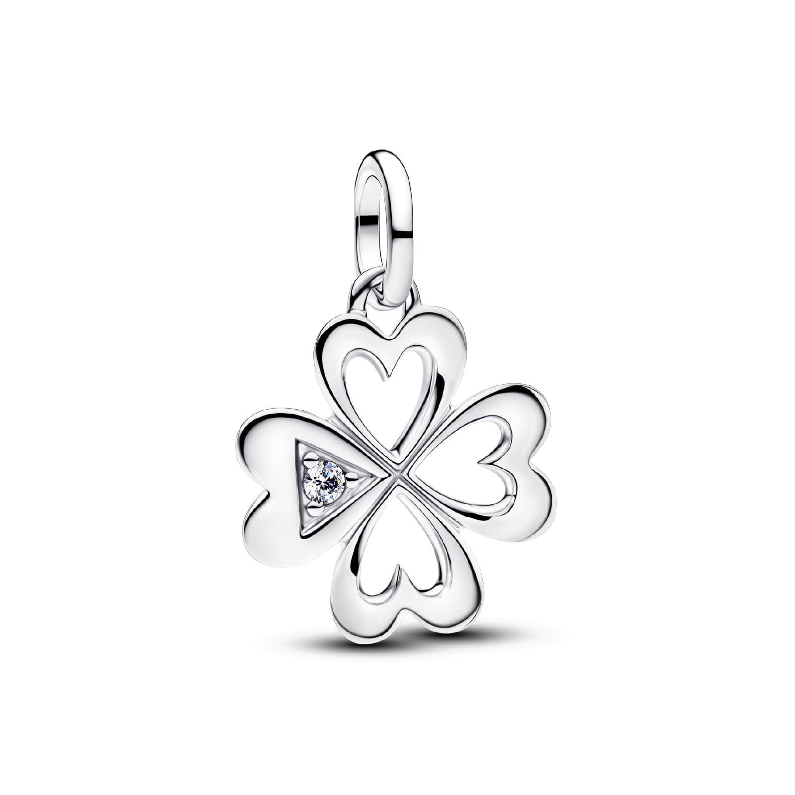 Charm Pandora in argento sterling con quadrifoglio e zircone MISURA UNICA