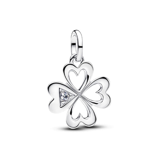 Charm Pandora in argento sterling con quadrifoglio e zircone MISURA UNICA