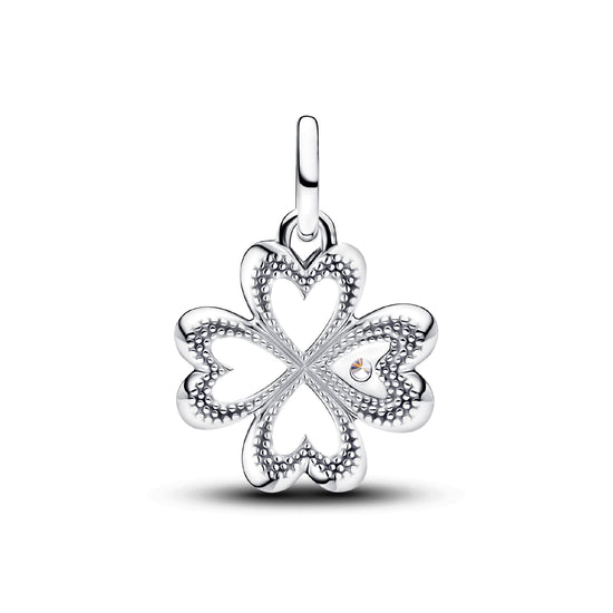 Charm Pandora in argento sterling con quadrifoglio e zircone MISURA UNICA