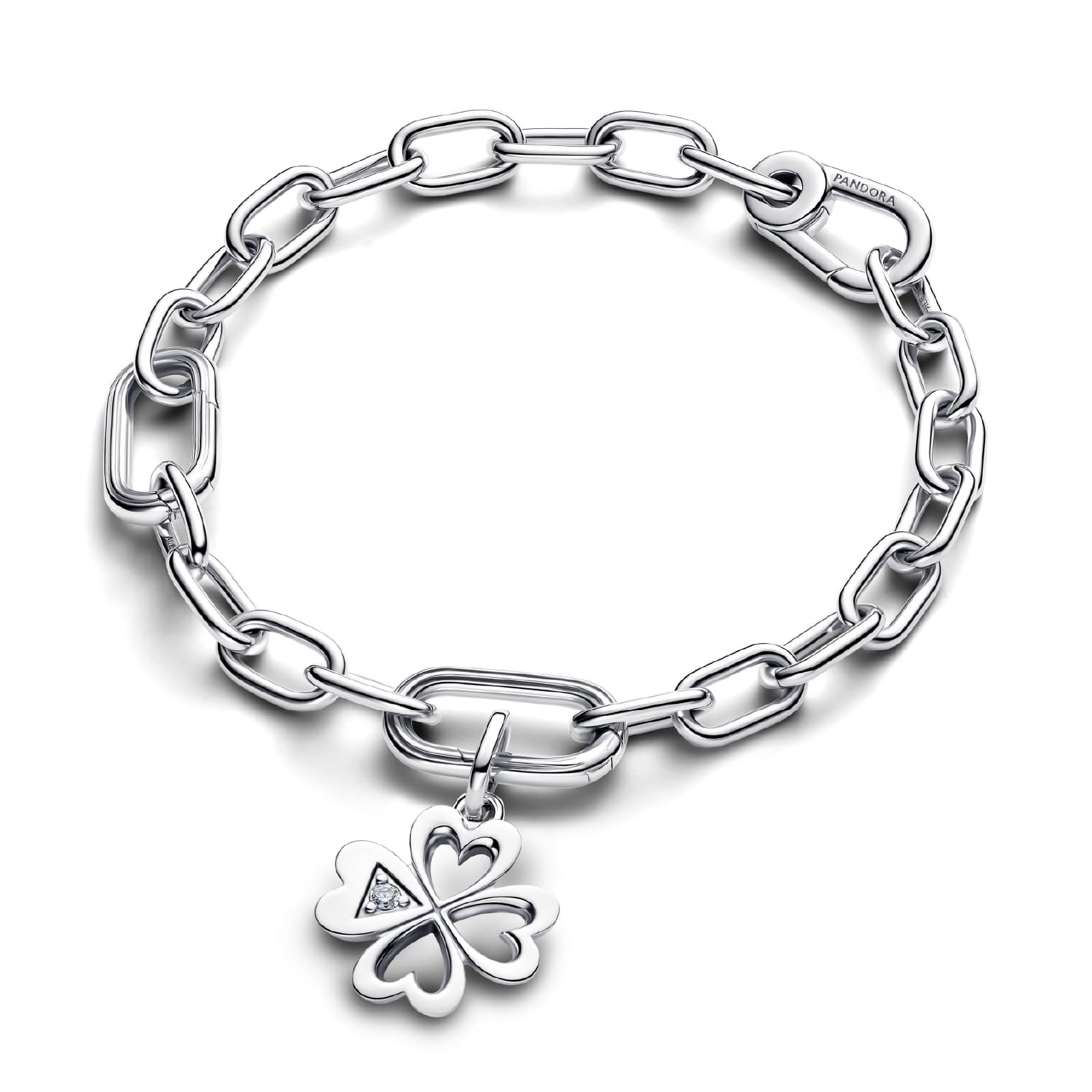 Charm Pandora in argento sterling con quadrifoglio e zircone MISURA UNICA