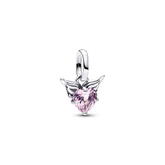 Charm Pandora Mini argento con pendente cuore rosa con ali MISURA UNICA