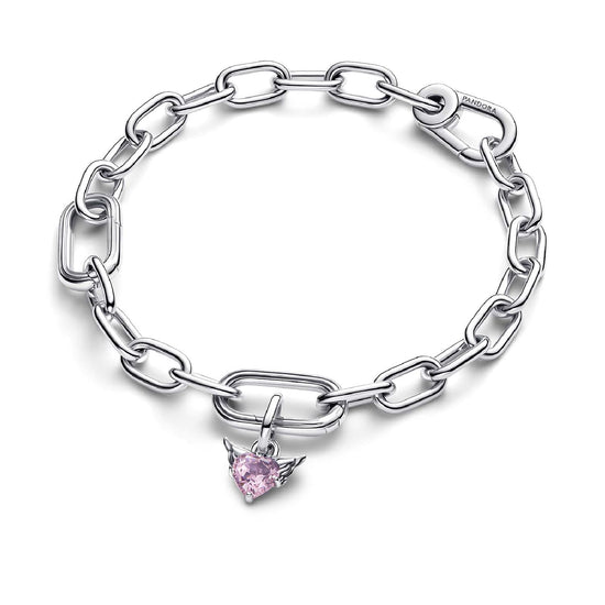 Charm Pandora Mini argento con pendente cuore rosa con ali MISURA UNICA