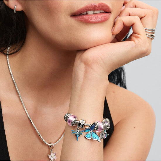 Charm Pandora Moments a forma di libellula smalto azzurro MISURA UNICA