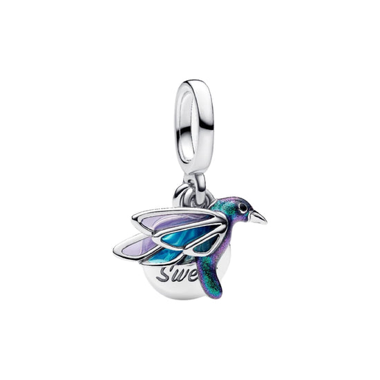 Charm Pandora Moments a forma colibrì con smalto azzurro