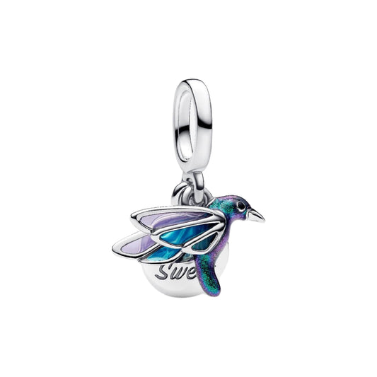 Charm Pandora Moments a forma colibrì con smalto azzurro MISURA UNICA