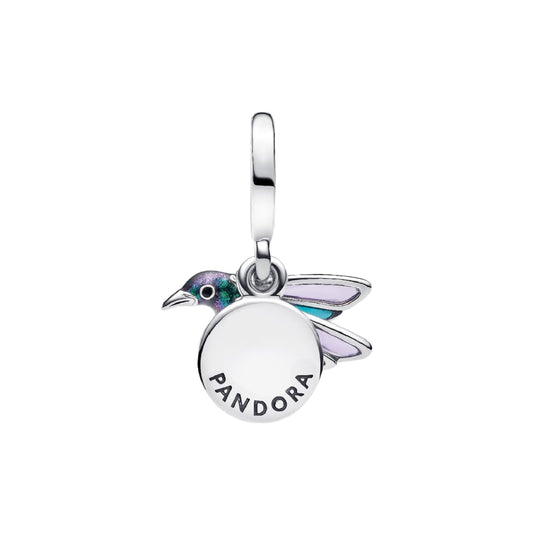 Charm Pandora Moments a forma colibrì con smalto azzurro MISURA UNICA