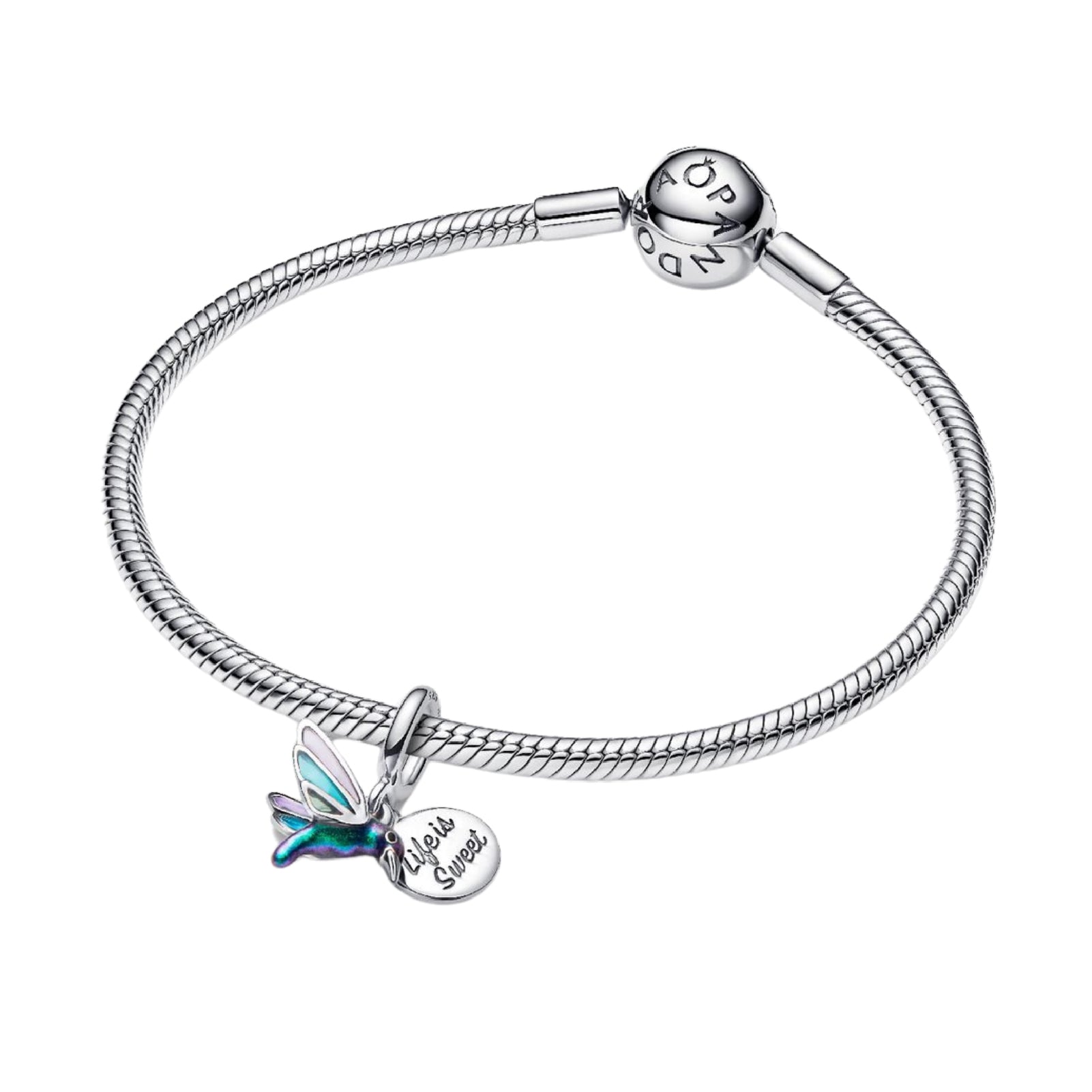 Charm Pandora Moments a forma colibrì con smalto azzurro MISURA UNICA