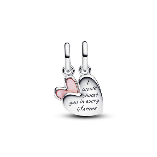 Charm Pandora divisibile in argento a cuore per mamma e figlia MISURA UNICA